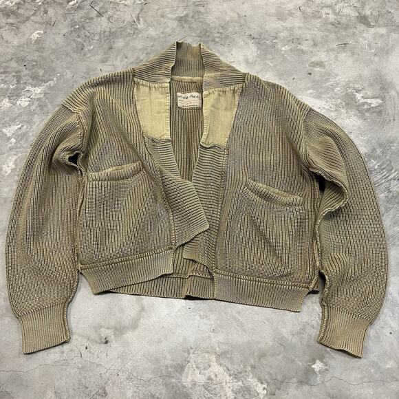 We The Free Jackets & Blazers - We The Free Worn Thru Surplus Cardigan Jacket Size Large Beige Elbow Patch